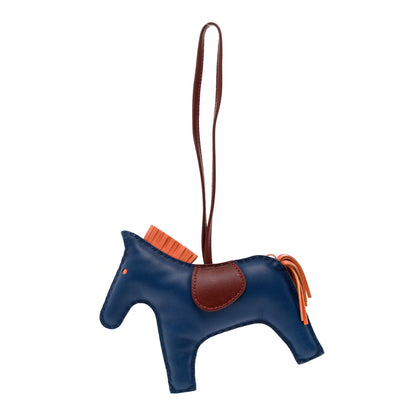 Hermes Milo Lambskin Grigri Rodeo Horse Bag Charm GM Bleu de Malte Rouge H Orange Poppy 1 of 3