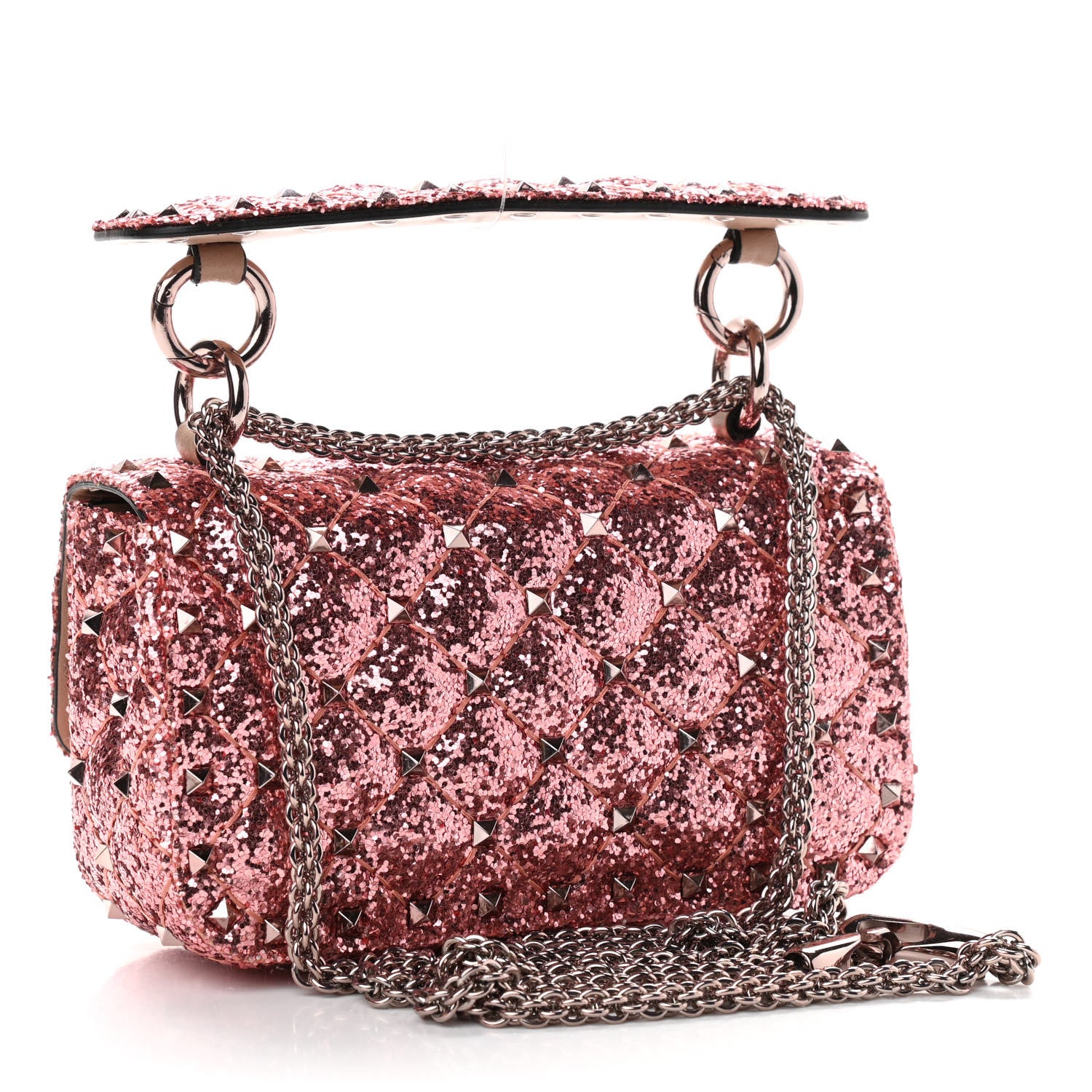 Valentino Garavani Glitter Mini Rockstud Spike Shoulder Bag Antique Pink 3 of 9