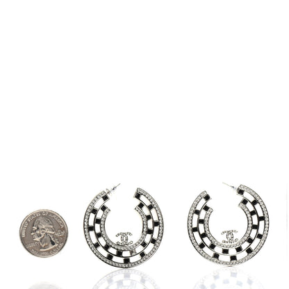 Chanel Baguette Crystal CC Hoop Earrings Silver Black 2 of 5