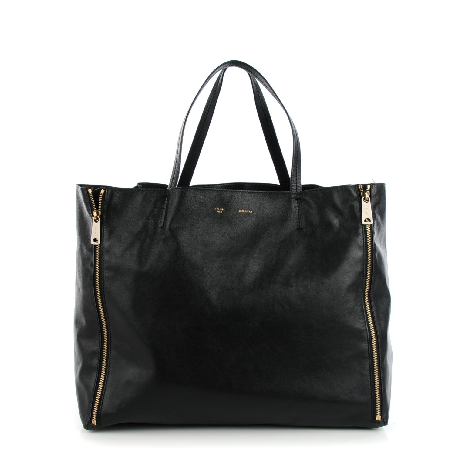 Celine Lambskin Horizontal Zipper Gusset Cabas Black 1 of 7