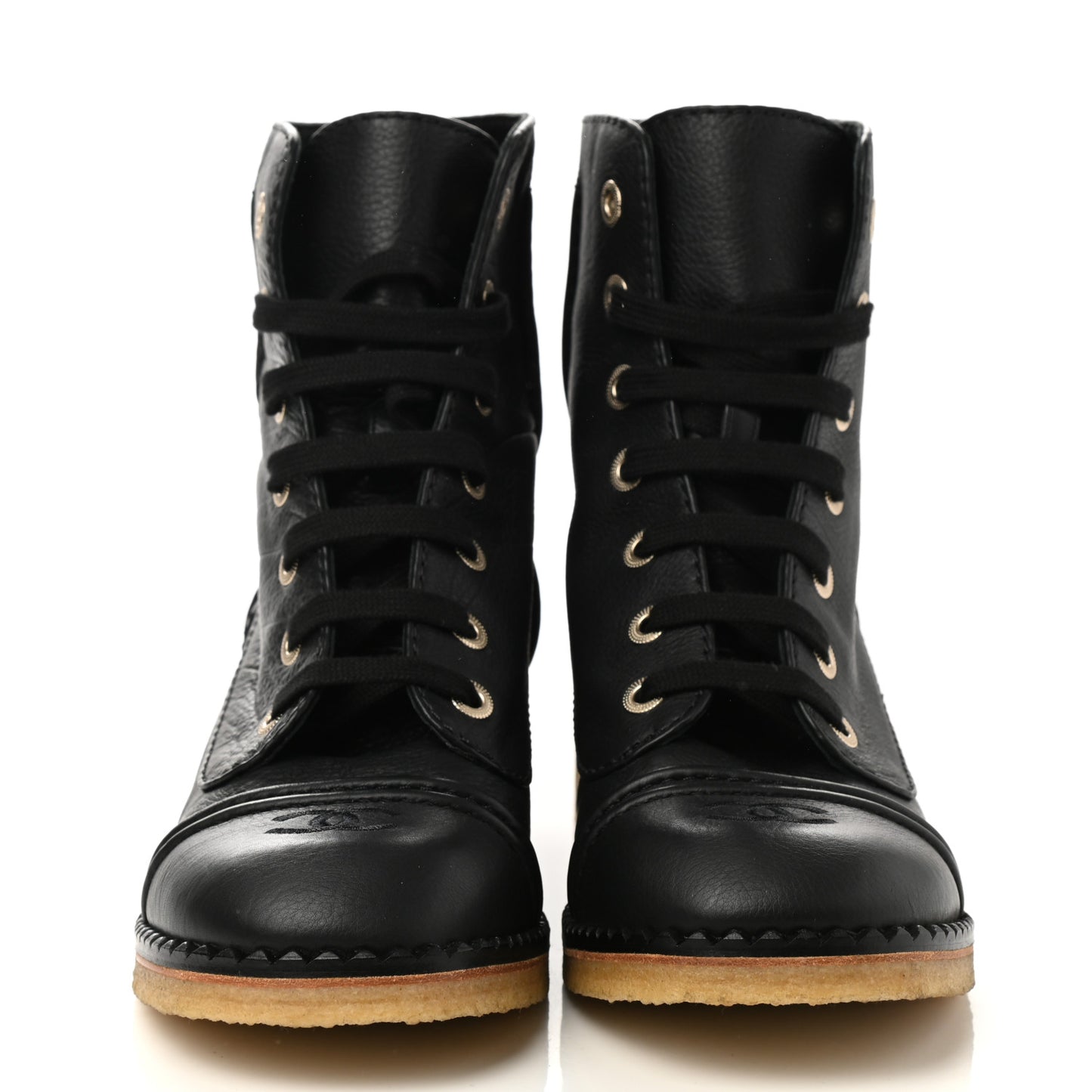 Calfskin Lace Up Combat Boots 39 Black