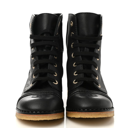 Chanel Calfskin Lace Up Combat Boots 39 Black 2 of 8