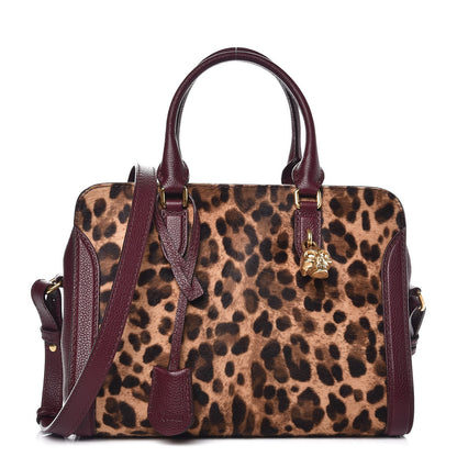Alexander McQueen Leopard Print Pony Hair Pebbled Calfskin Small Skull Padlock Zip Around Tote Bordeaux 1 of 9