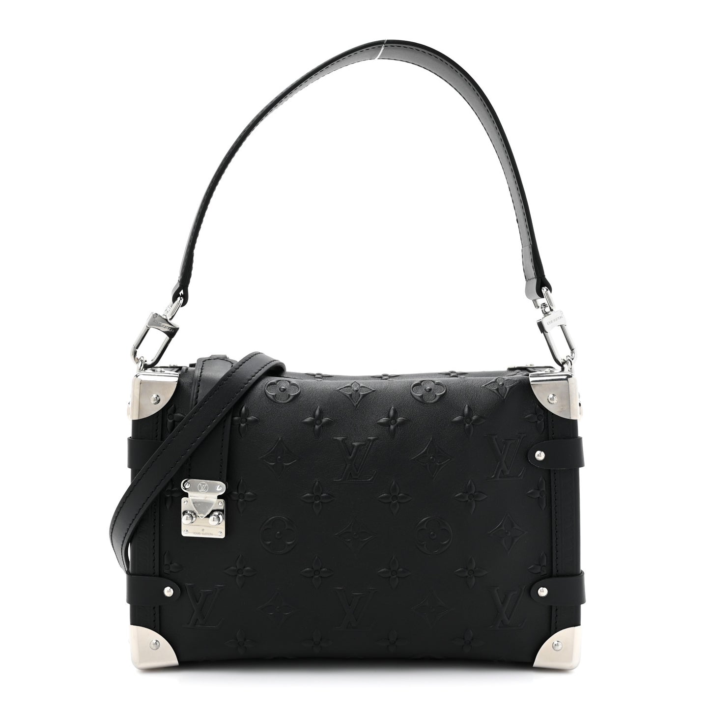 Calfskin Debossed Monogram Side Trunk Black