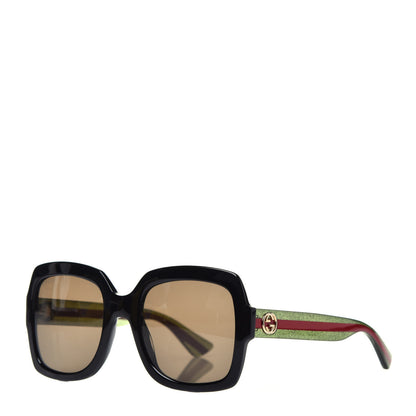 Gucci Acetate Square Frame Web Glitter Sunglasses GG0036S Black Green 1 of 8