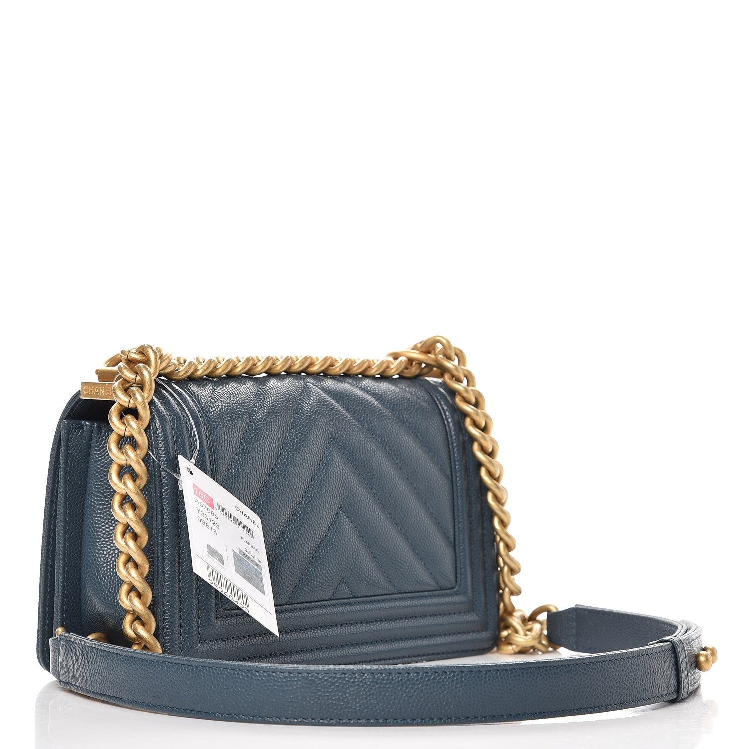 Chanel Caviar Chevron Quilted Small Boy Flap Blue 4 of 9