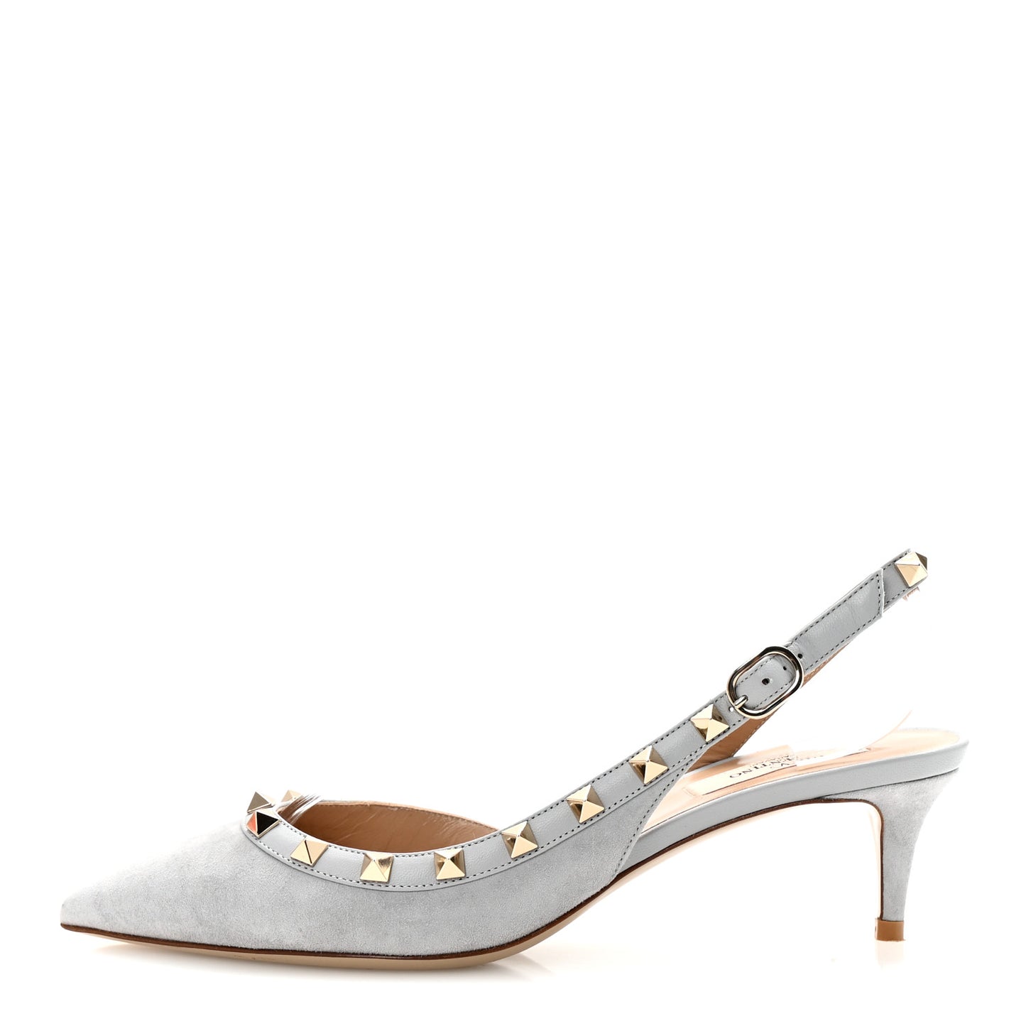 Suede Nappa Rockstud Half D'Orsay Slingback 50mm Pumps 37.5 Pastel Grey