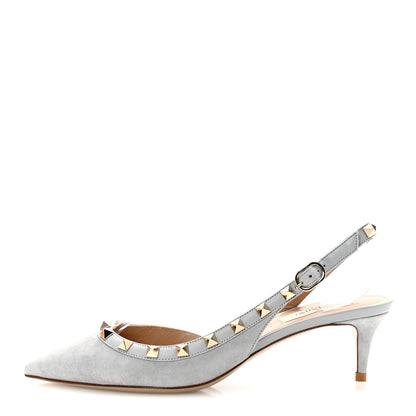 Valentino Garavani Suede Nappa Rockstud Half D'Orsay Slingback 50mm Pumps 37.5 Pastel Grey 1 of 9