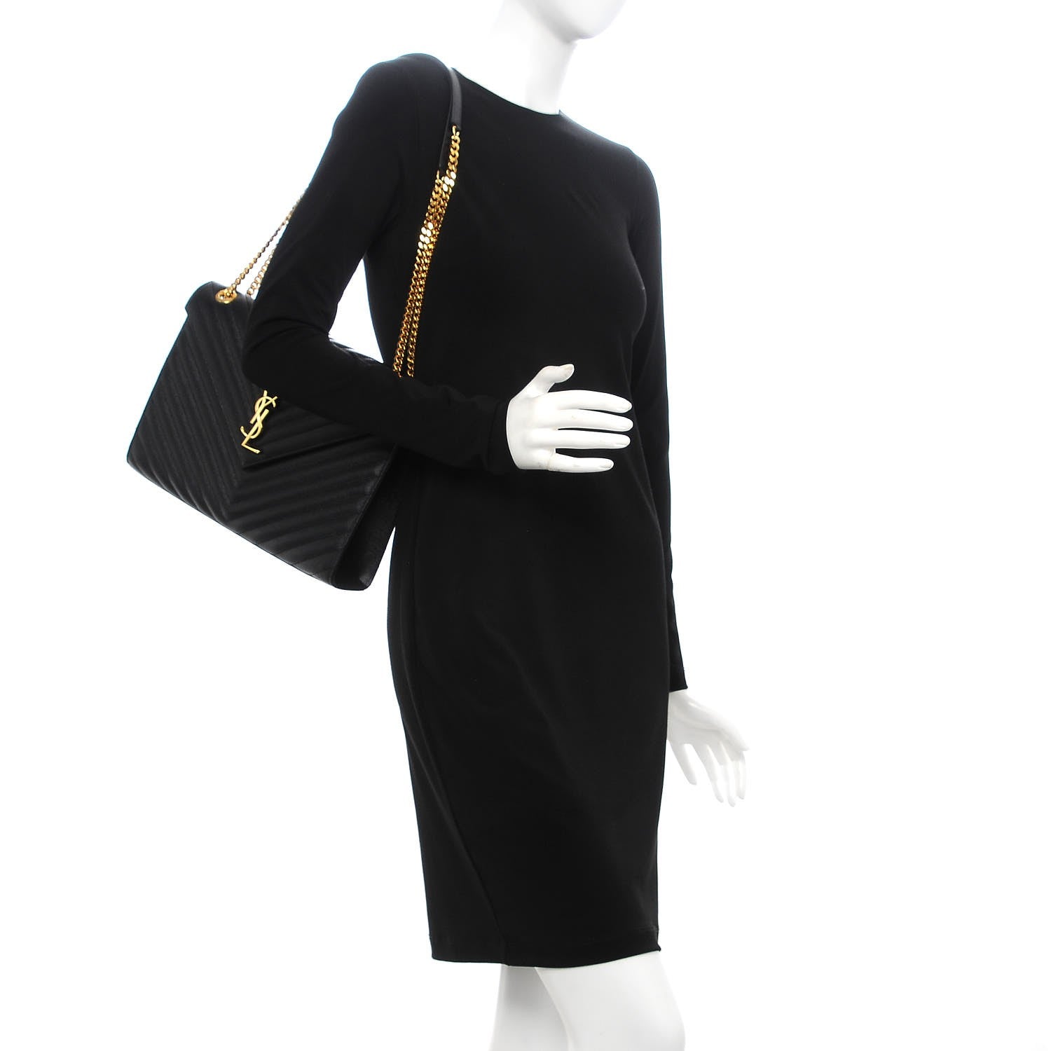Saint Laurent Grain De Poudre Matelasse Chevron Large Monogram Satchel Black 2 of 8