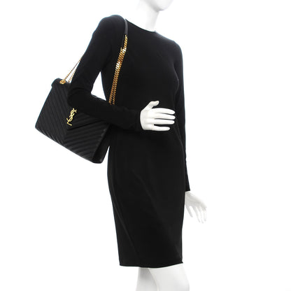 Saint Laurent Grain De Poudre Matelasse Chevron Large Monogram Satchel Black 2 of 8