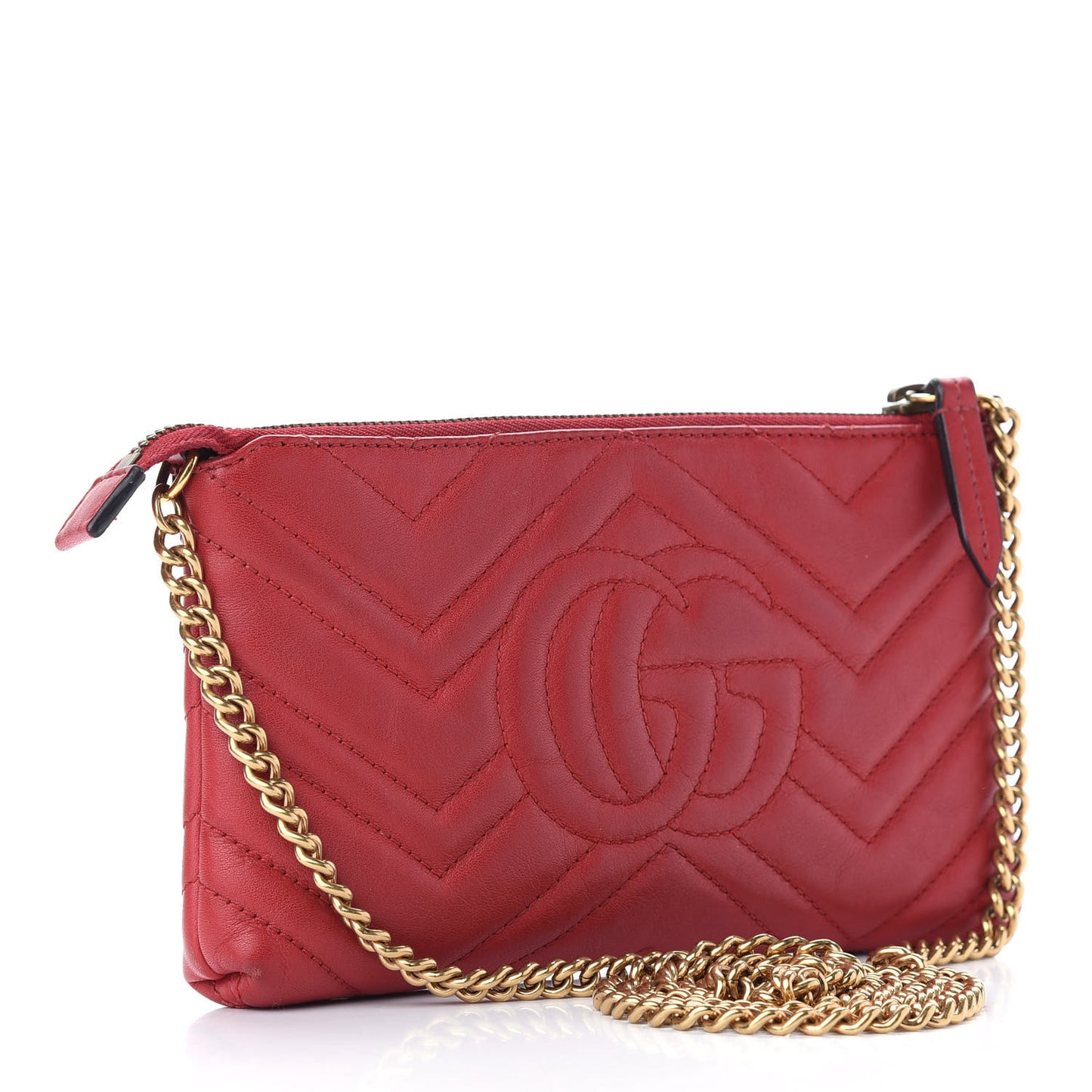 Calfskin Matelasse Mini GG Marmont Chain Bag Hibiscus Red