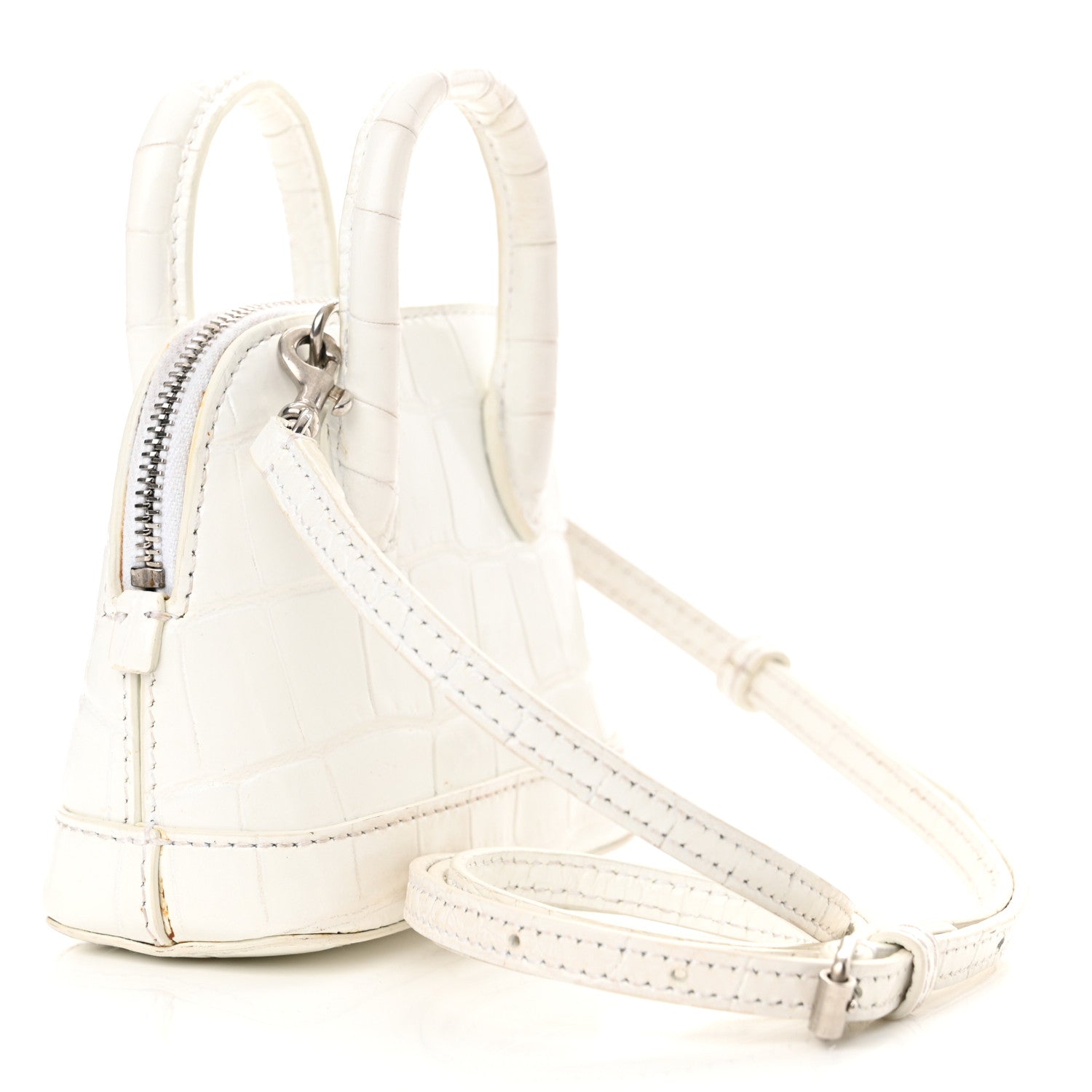 Balenciaga Calfskin Logo Crocodile Embossed Mini Ville Top Handle Bag White Black 3 of 18