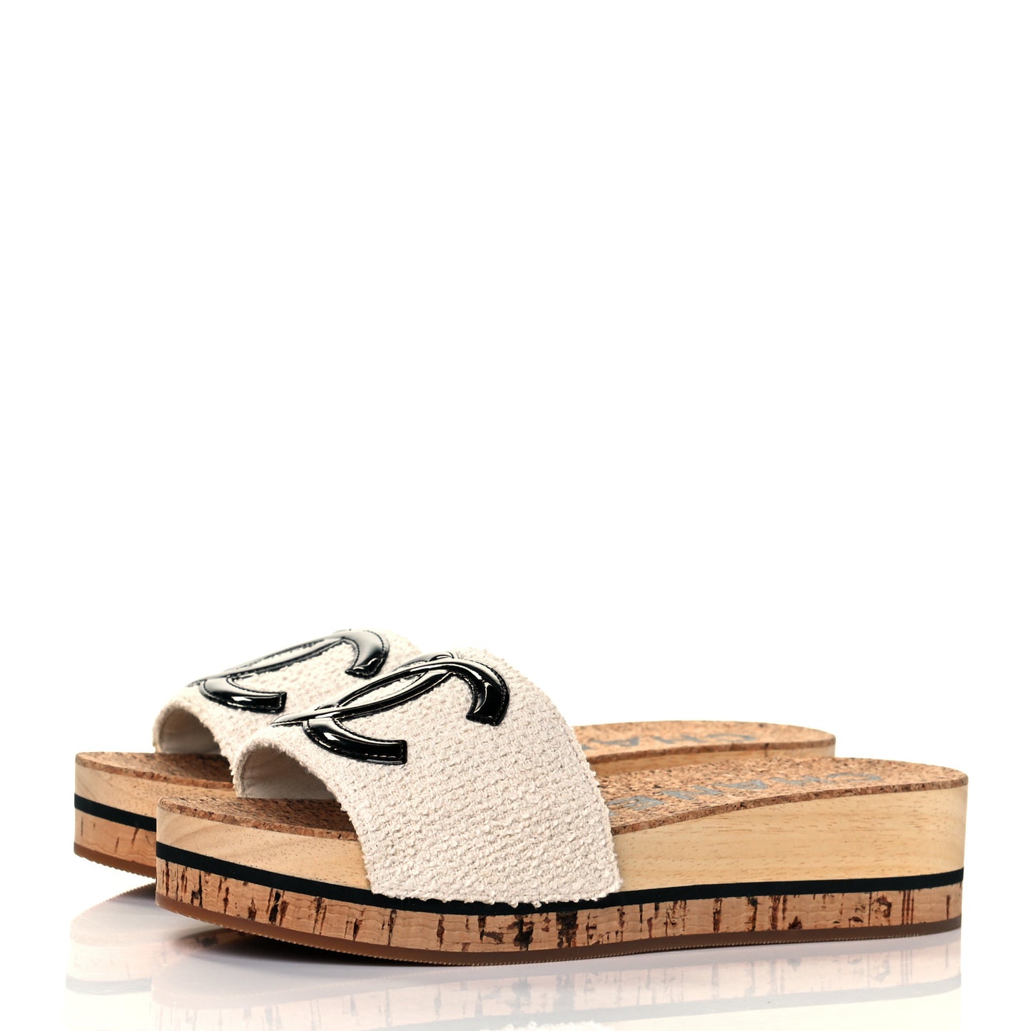 Tweed Cork CC Mule Sandal 36 White