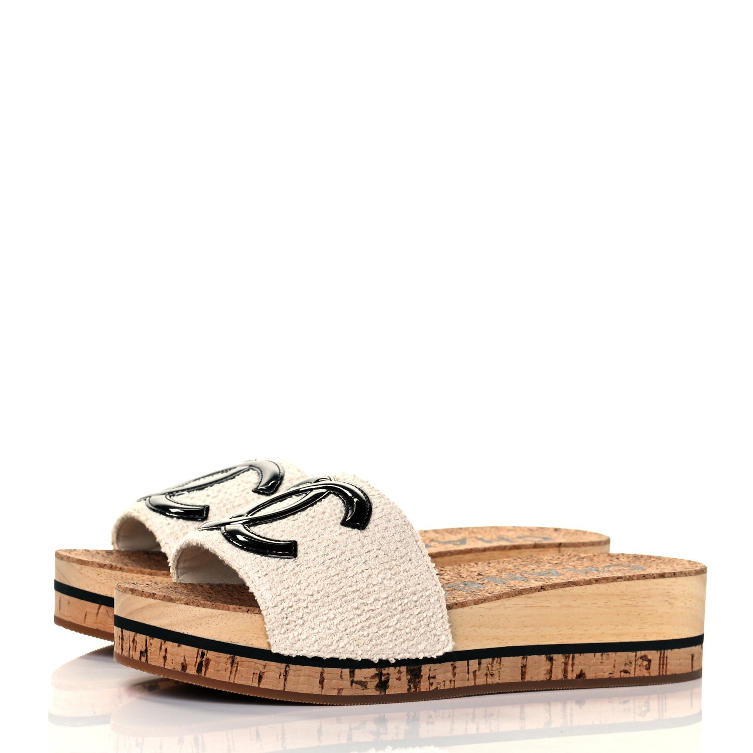 Chanel Tweed Cork CC Mule Sandal 36 White 3 of 10