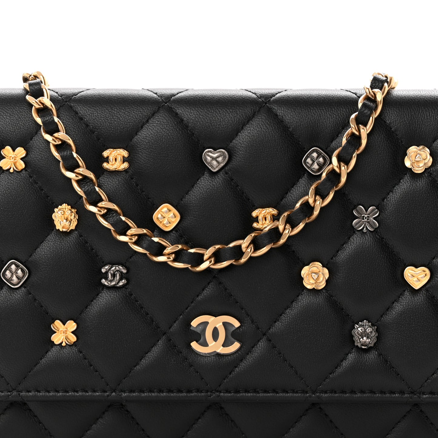 Lambskin Quilted All About Chanel Charm Wallet On Chain WOC Black