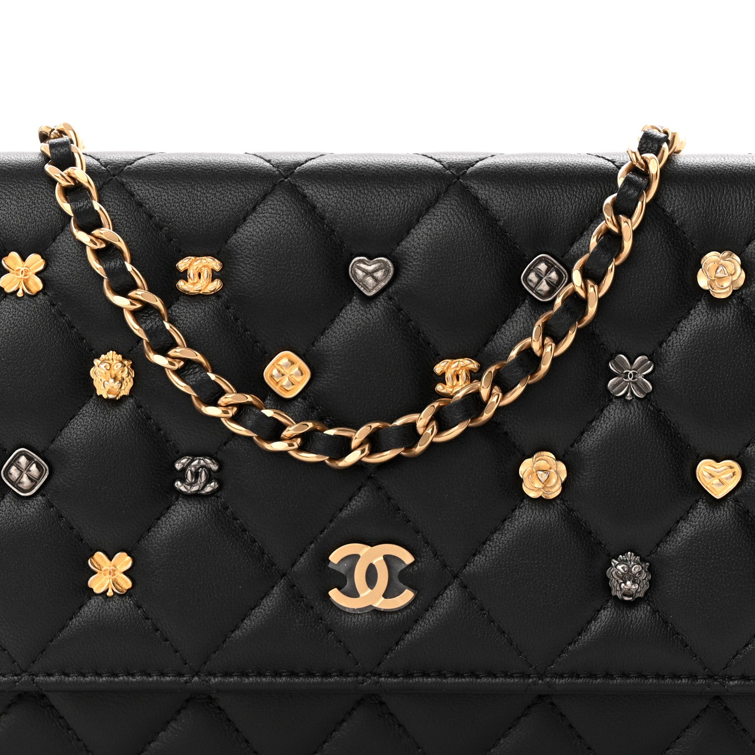 Chanel Lambskin Quilted All About Chanel Charm Wallet On Chain WOC Black 9 of 12