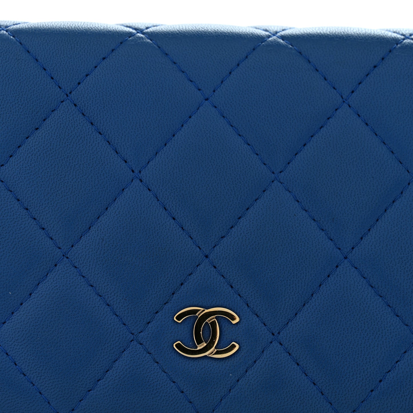 Lambskin Quilted Wallet On Chain WOC Blue