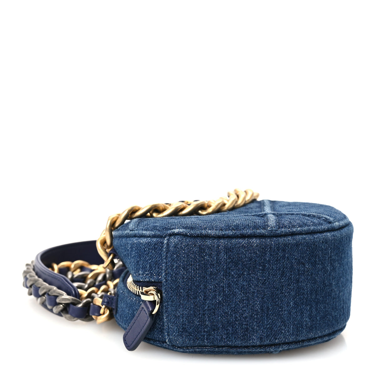 Chanel Denim Quilted Chanel 19 Round Clutch With Chain Blue 4 of 11