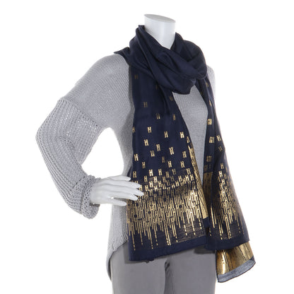 Hermes Silk Cashmere Hart Deco Stole Bleu Nuit Oro 2 of 6