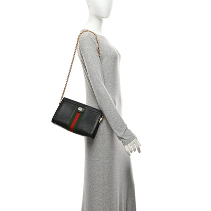 Gucci Calfskin GG Web Small Ophidia Chain Shoulder Bag Black 2 of 11