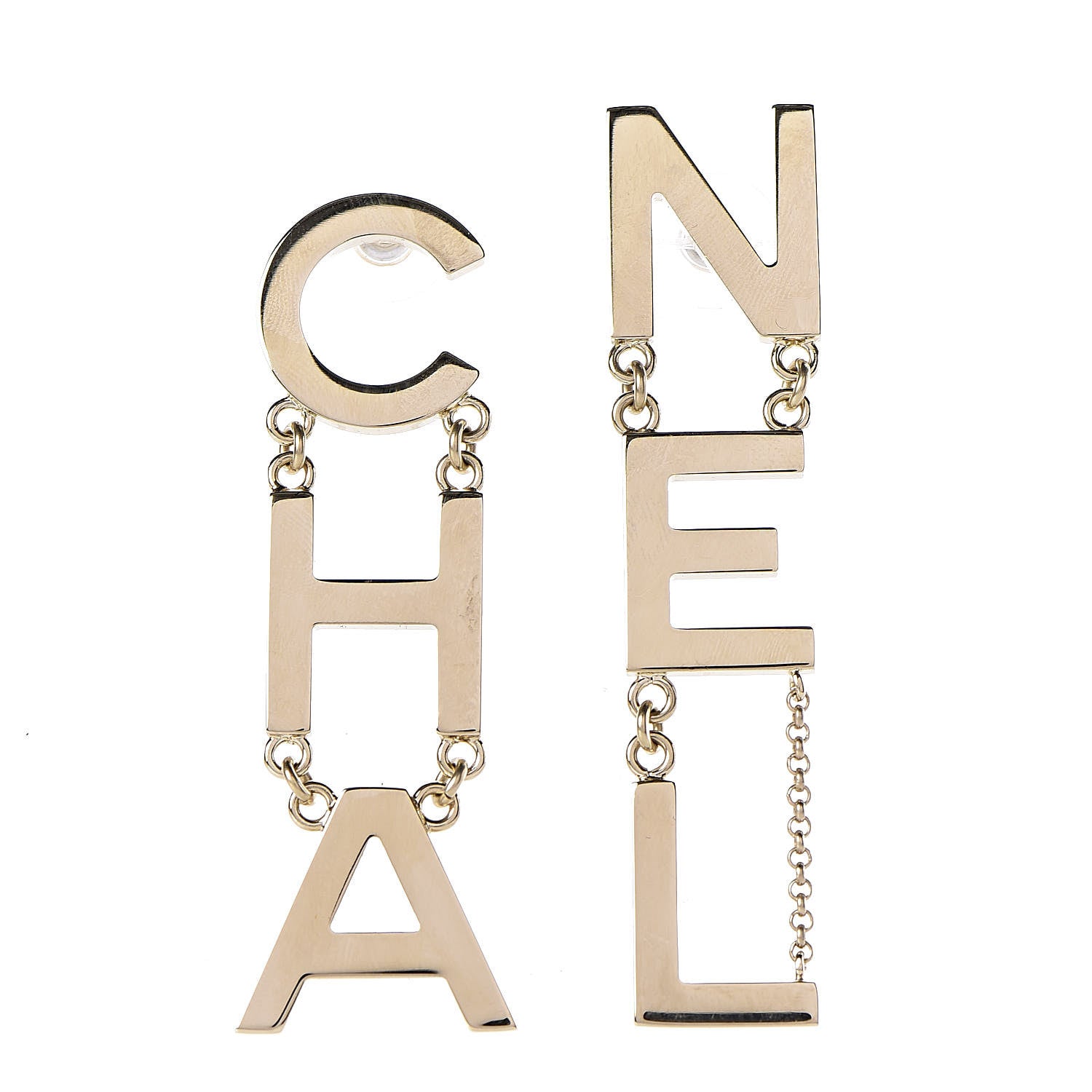Chanel Metal Cha-Nel Logo Drop Earrings Gold 1 of 5