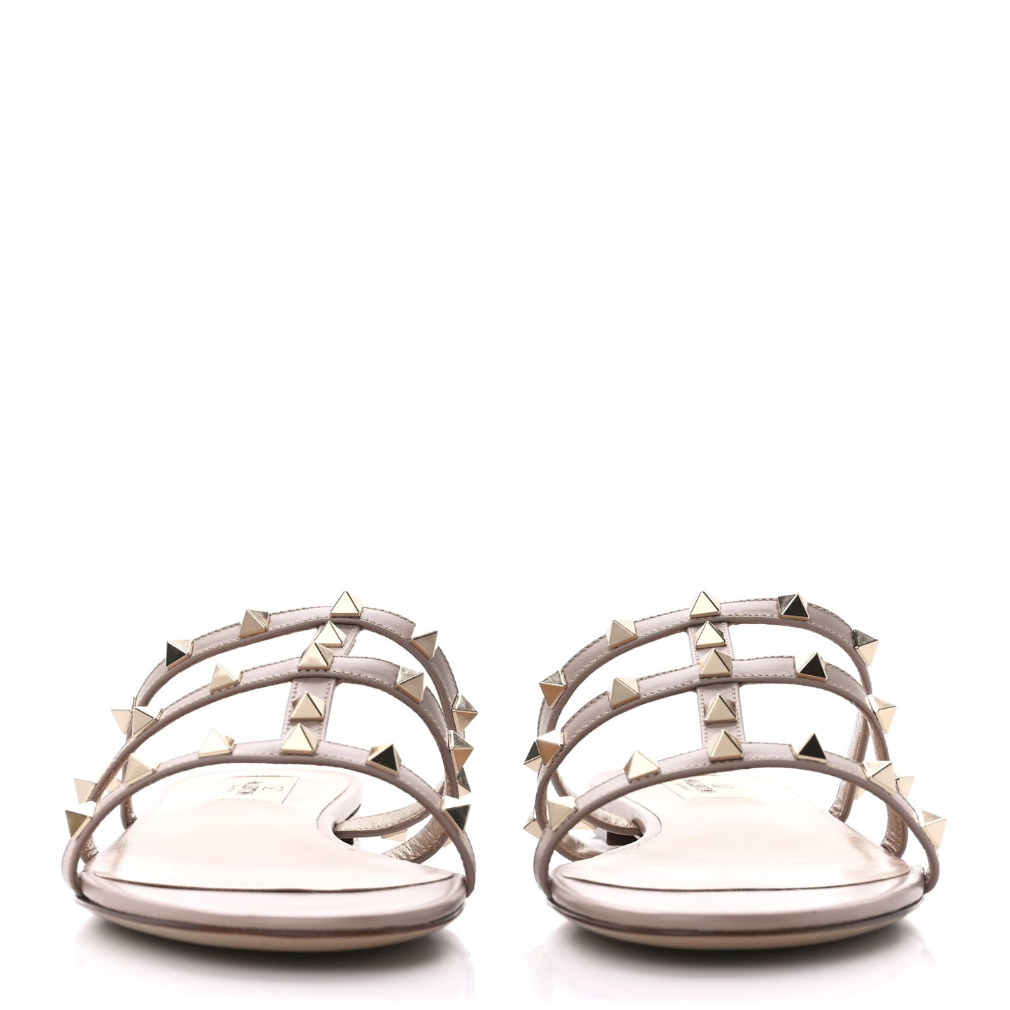 Nappa Rockstud Caged Flat Slide Sandals 40 Poudre