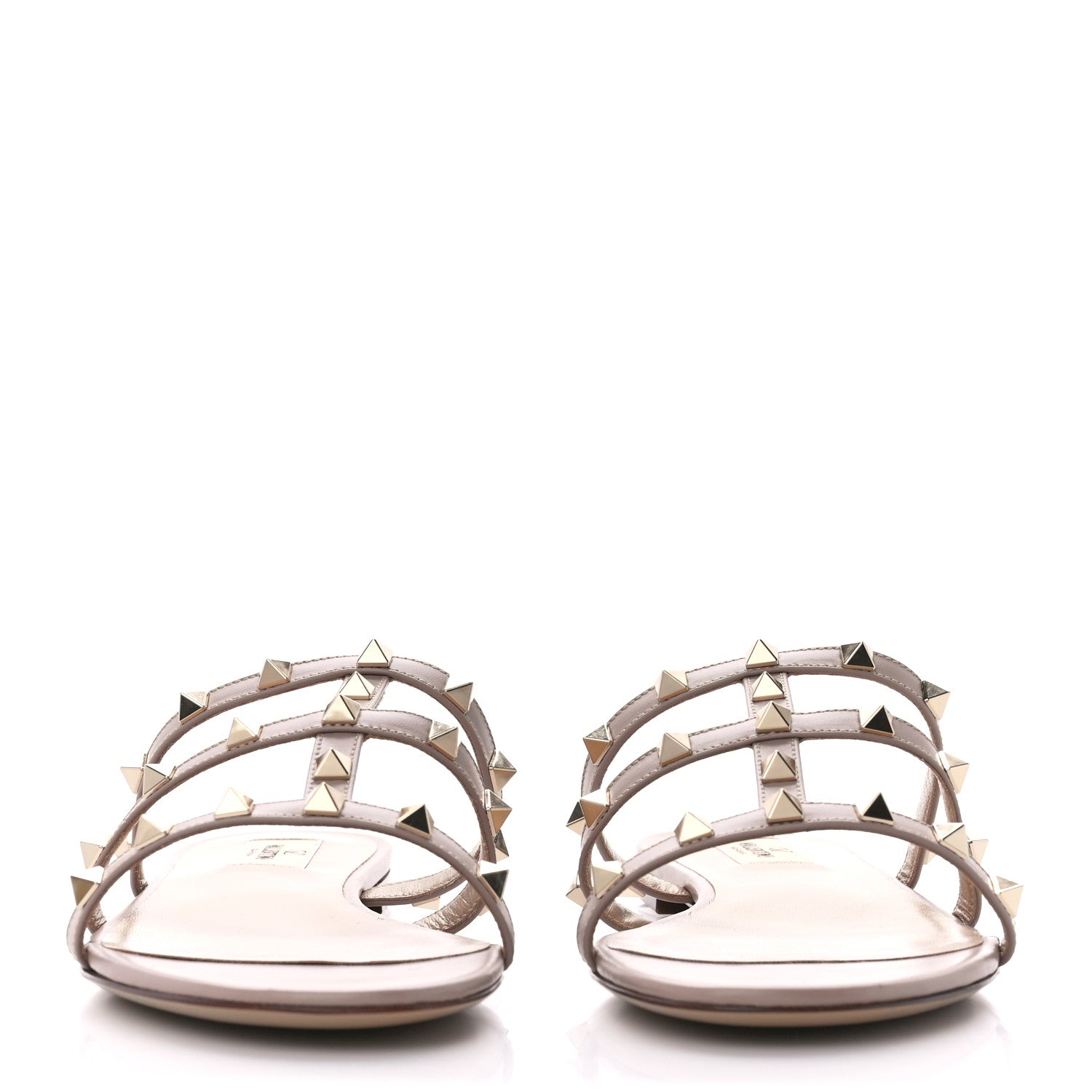 Valentino Garavani Nappa Rockstud Caged Flat Slide Sandals 40 Poudre 2 of 9