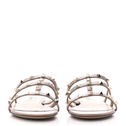 Valentino Garavani Nappa Rockstud Caged Flat Slide Sandals 40 Poudre 2 of 9