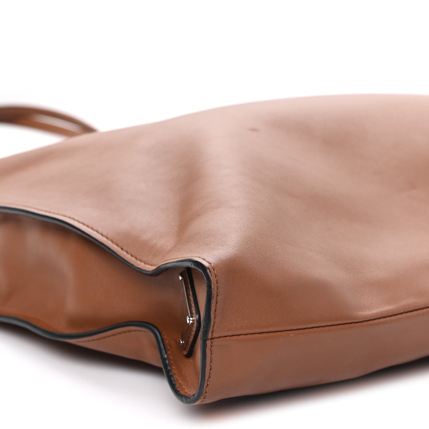 Soft Calfskin Triangle Logo Embossed Tote Cognac