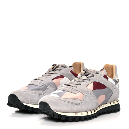 Valentino Garavani Suede Nylon Camouflage Womens Soul Rockstud Sneakers 37.5 Grey 3 of 8