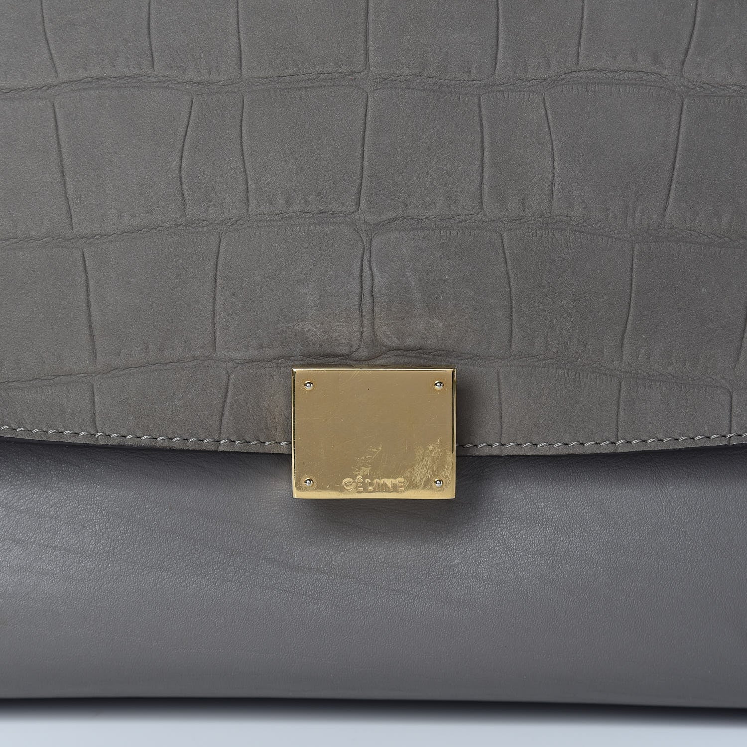 Celine Crocodile Embossed Calfskin Suede Large Trapeze Grey 16 of 16