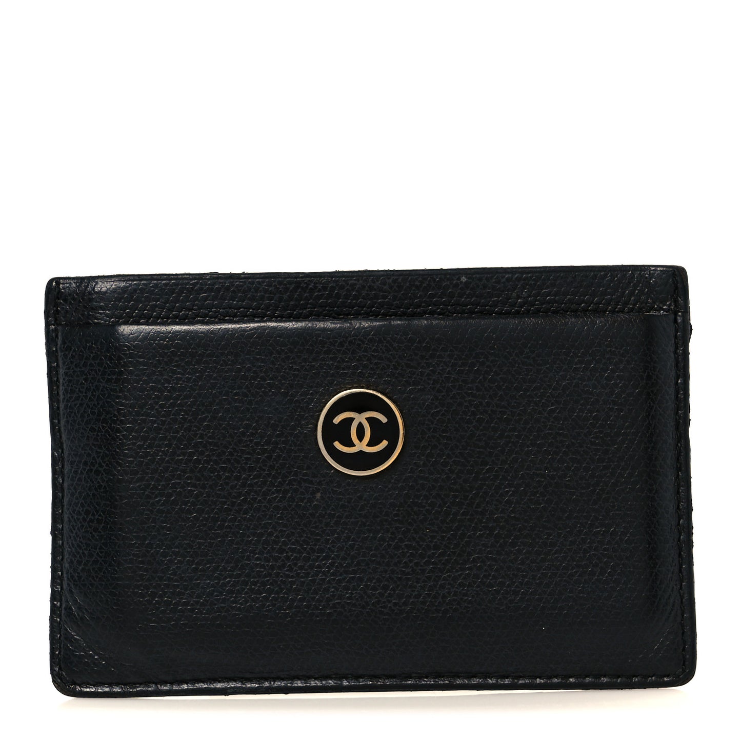Calfskin Coco Button Card Holder Black