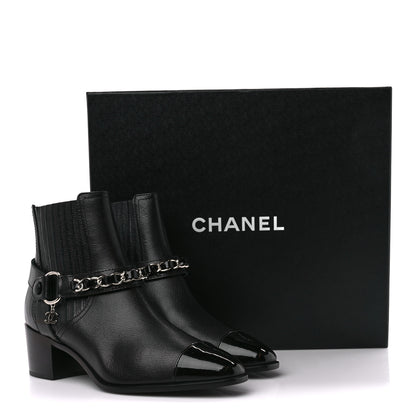 Chanel Goatskin Patent CC Cap Toe Chain Boots 38 Black 36.5 Black 8 of 8