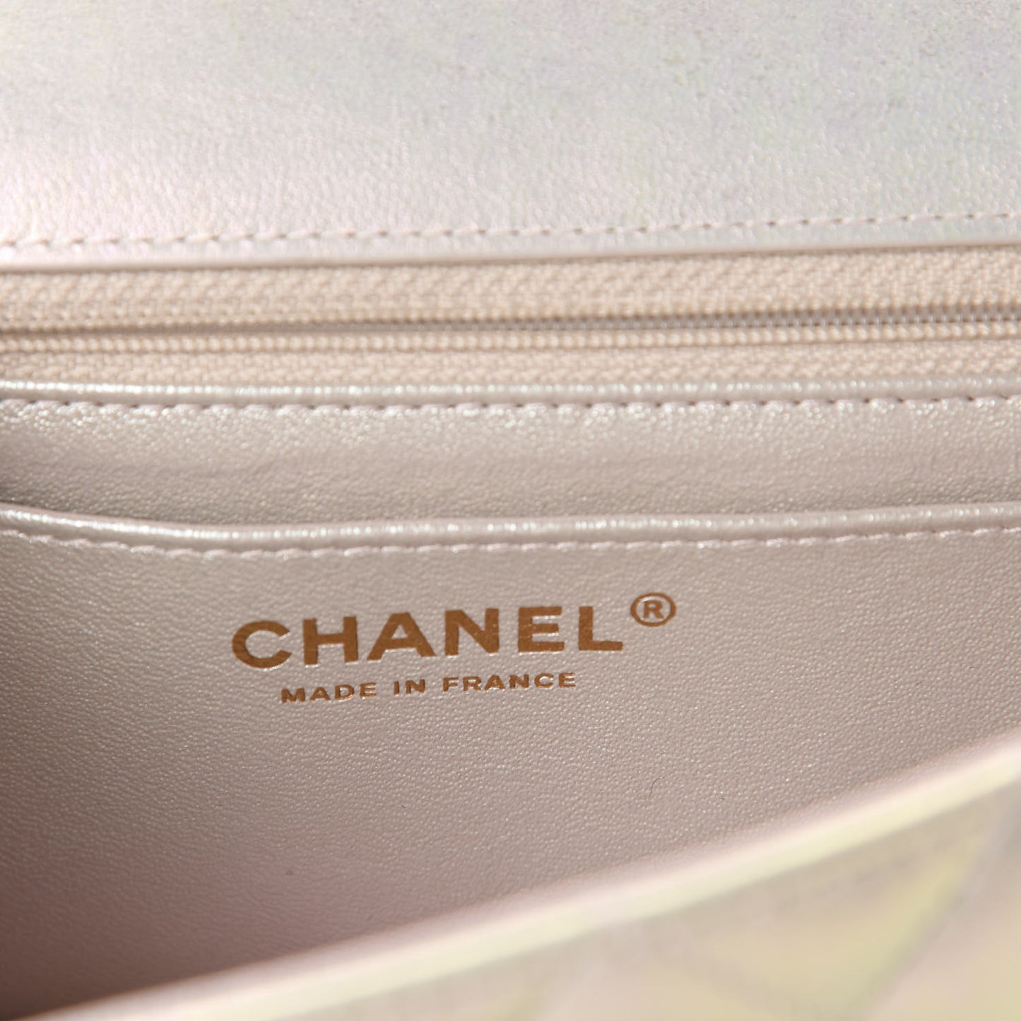 Iridescent Lambskin Quilted Mini Rectangular Flap Ivory