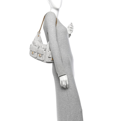 Chanel Shiny Lambskin Quilted Large Trendy Pockets Hobo Light Grey 2 of 11