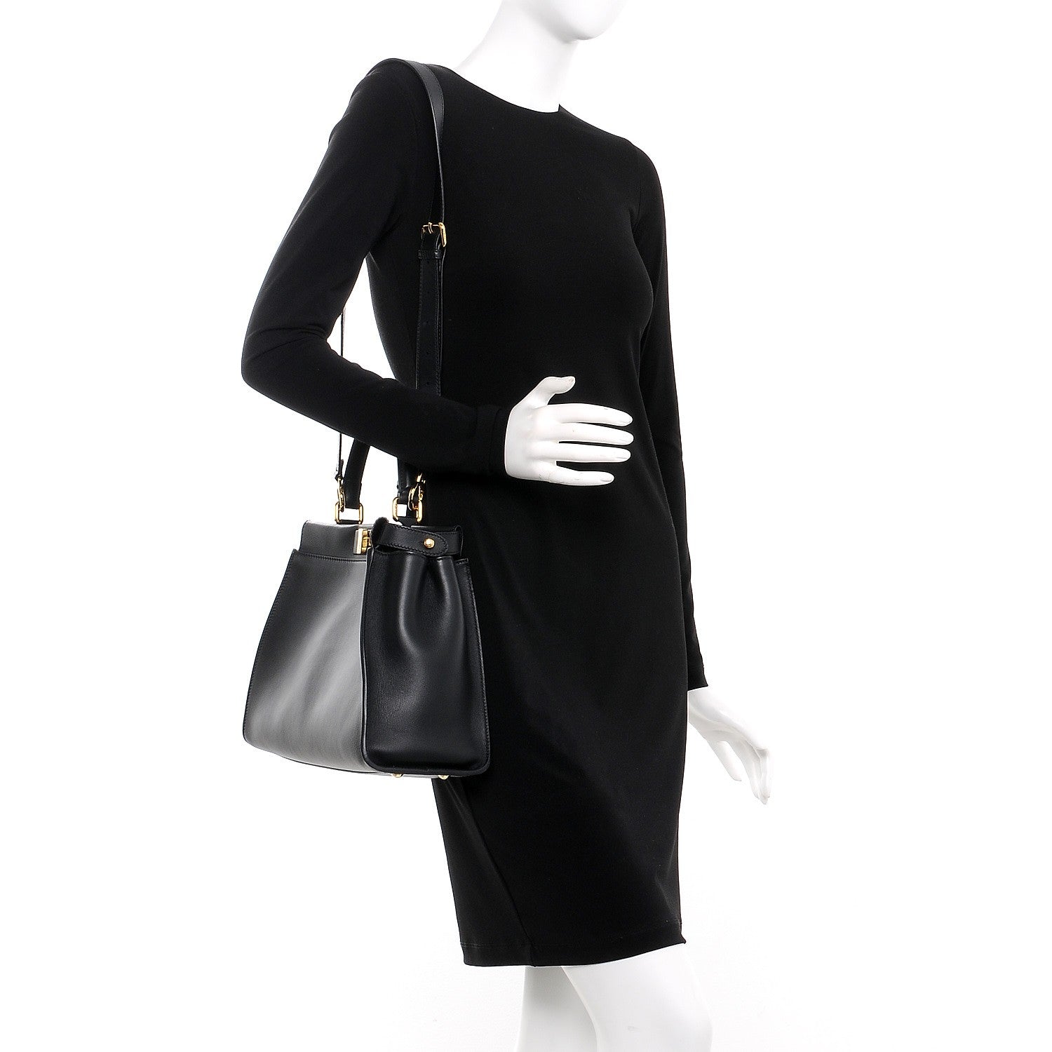 Fendi Vitello Seta Shiny Nappa Medium Peekaboo Iconic Satchel Black 2 of 8