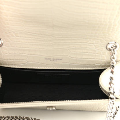 Saint Laurent Calfskin Crocodile Embossed Small Classic Monogram Kate Tassel Satchel Blanc Vintage 5 of 10