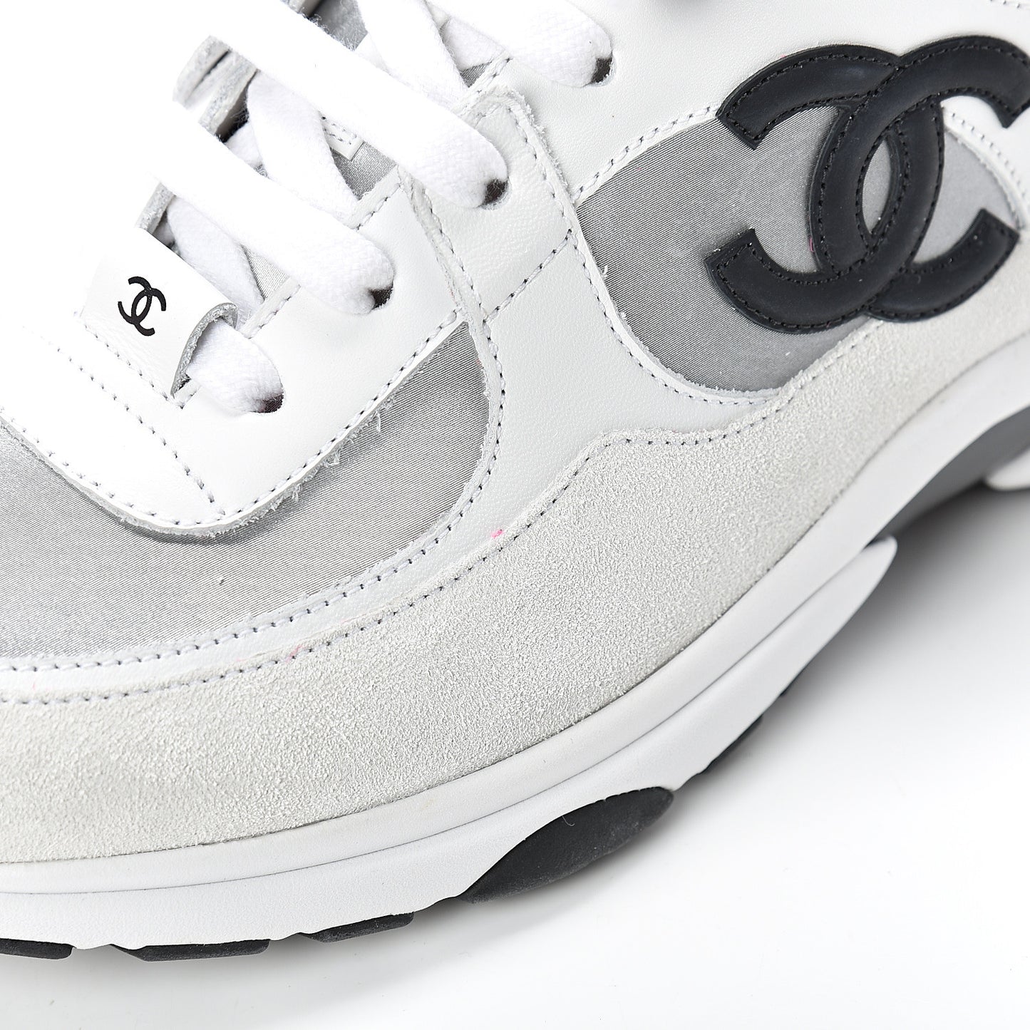 Suede Calfskin CC Sneakers 39 White Silver Fluo Pink