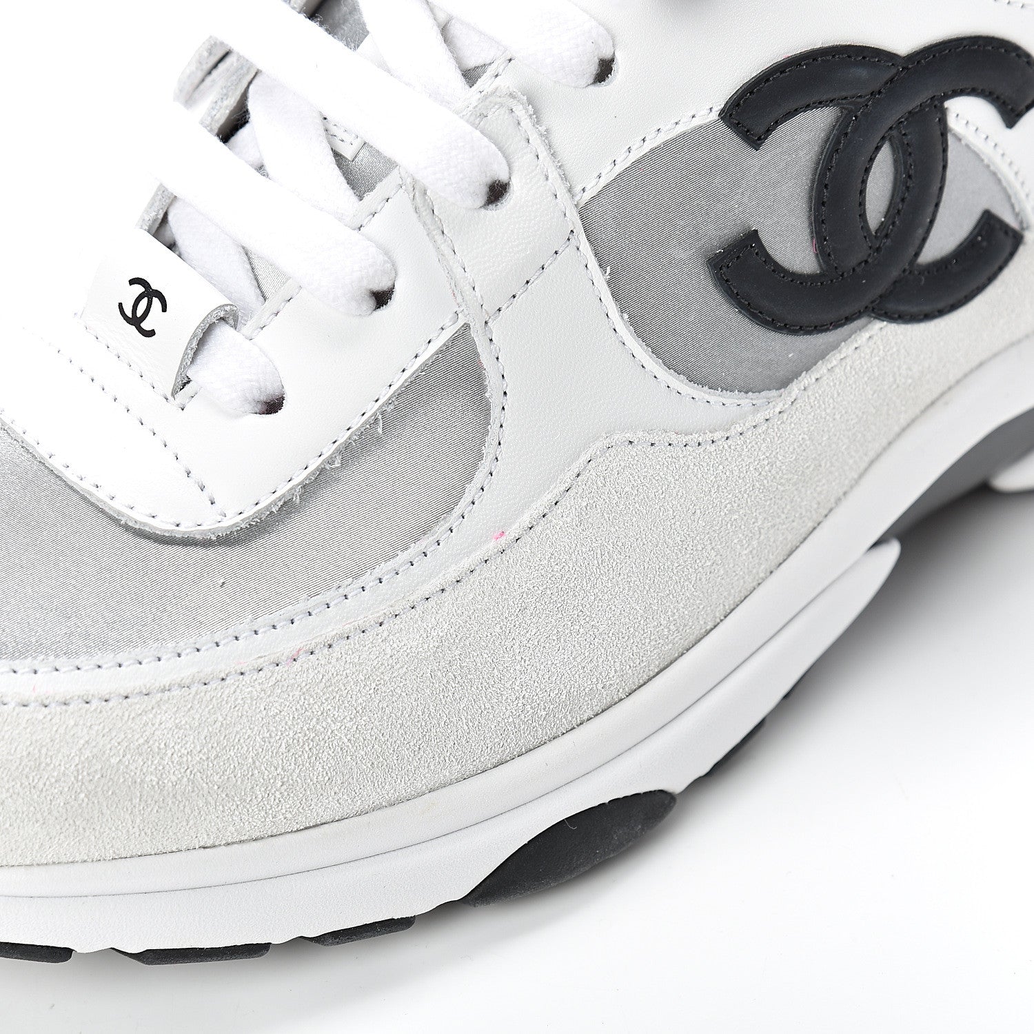 Chanel Suede Calfskin CC Sneakers 39 White Silver Fluo Pink 7 of 8