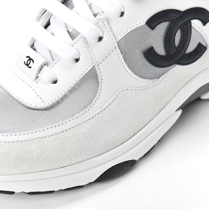Chanel Suede Calfskin CC Sneakers 39 White Silver Fluo Pink 7 of 8