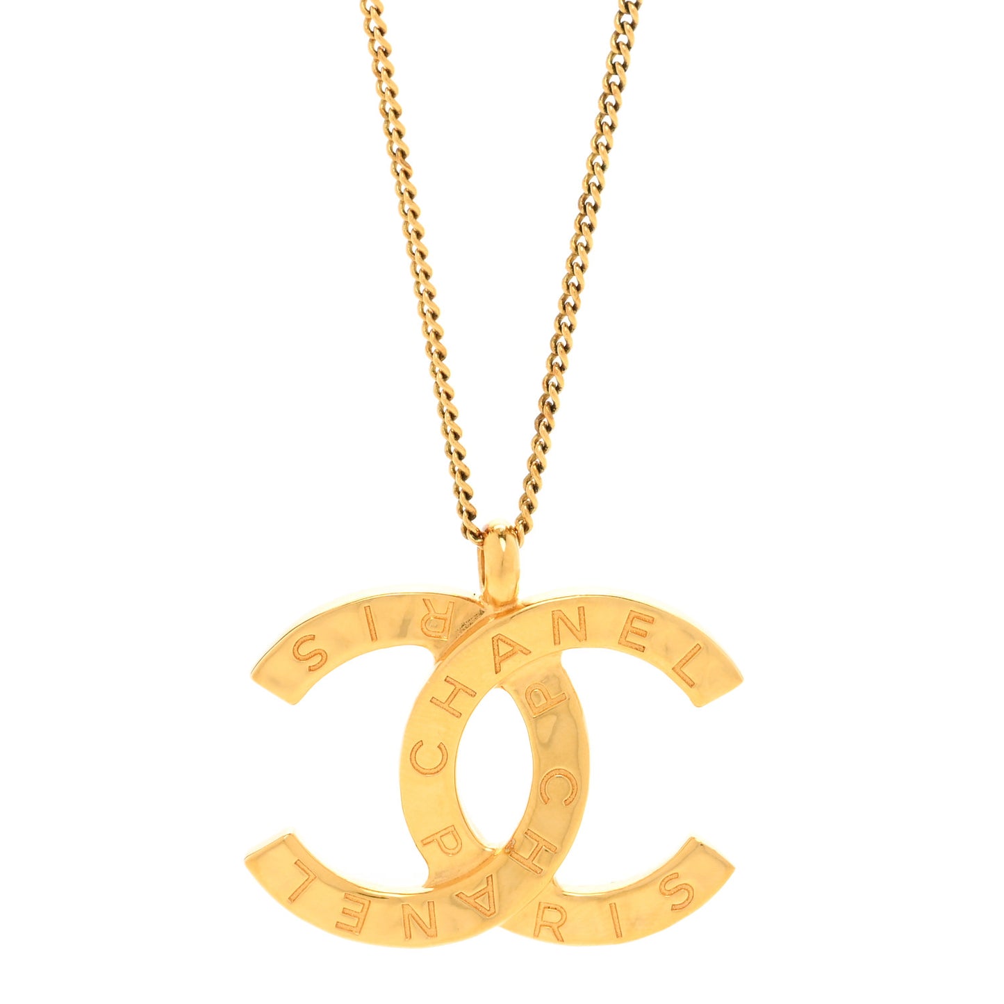 Metal CC Paris Button Necklace Gold