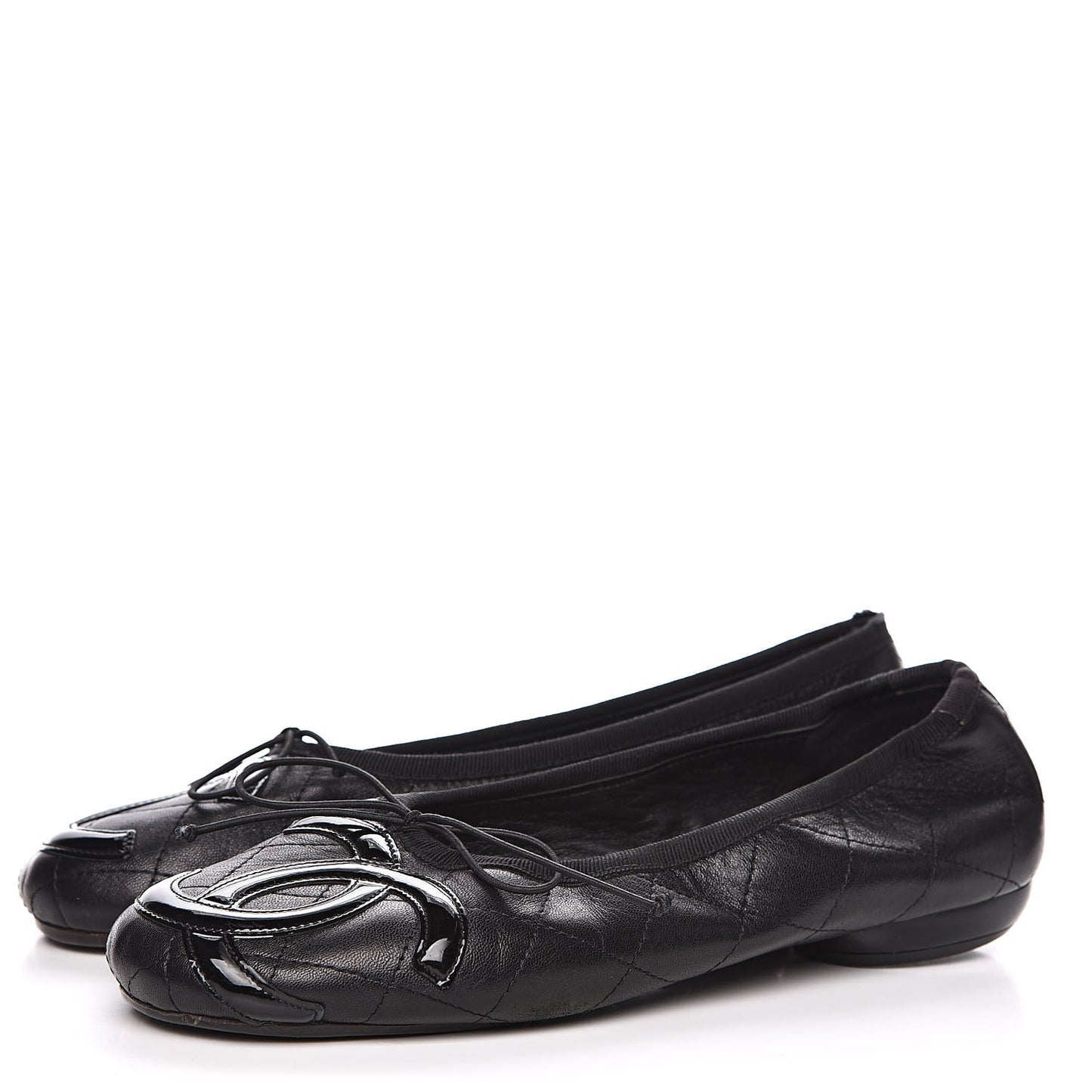Lambskin Quilted Cambon Ballerina Flats 38 Black