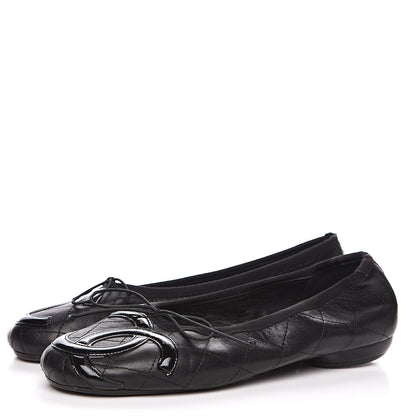 Chanel Lambskin Quilted Cambon Ballerina Flats 38 Black 3 of 11