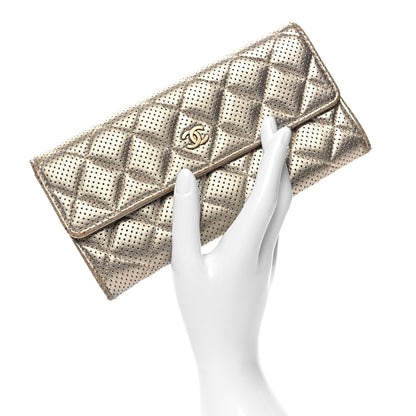 Chanel Metallic Perforated Lambskin Quilted Large Gusset Flap Wallet Light Pink 2 of 13