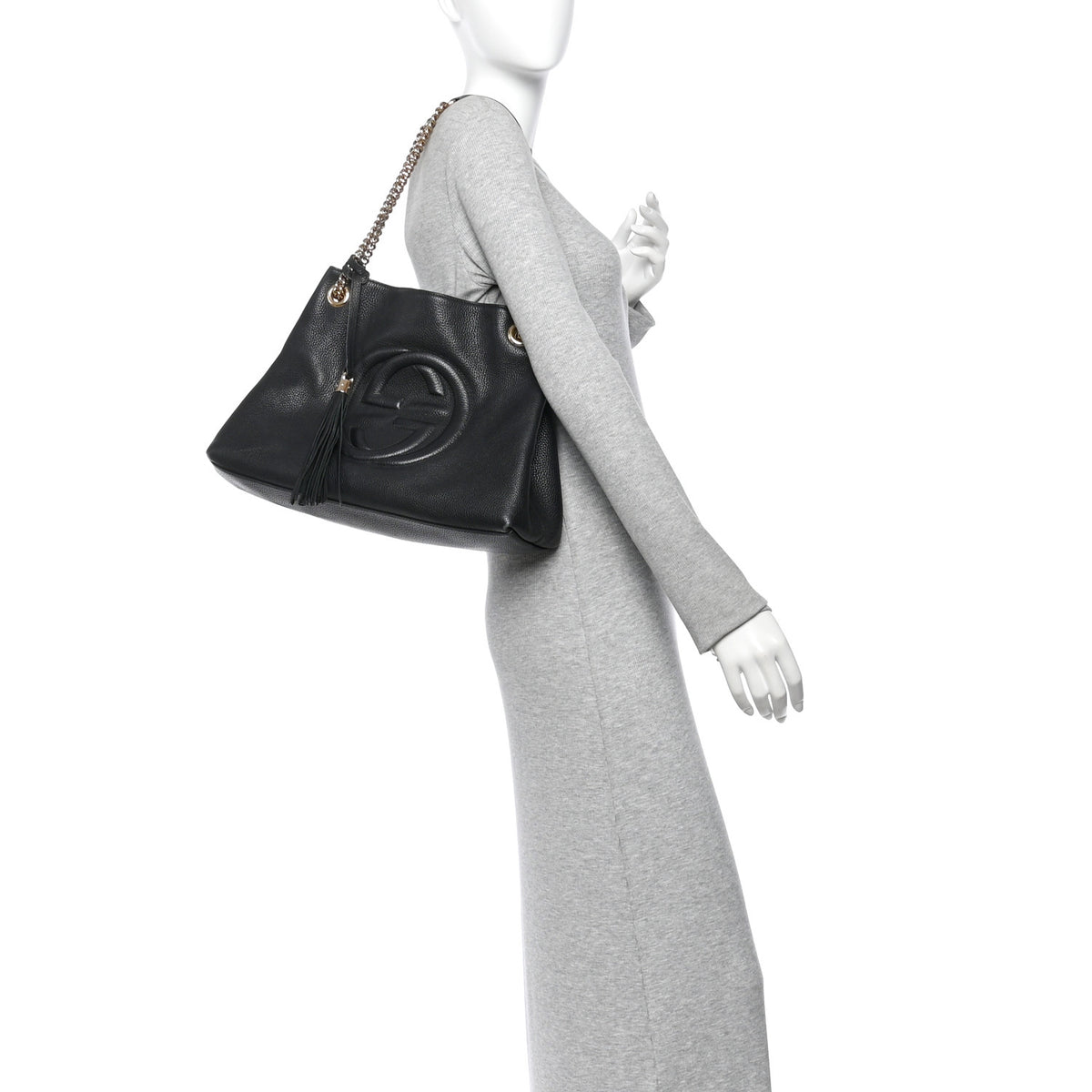 Pebbled Calfskin Medium Soho Chain Shoulder Bag Black