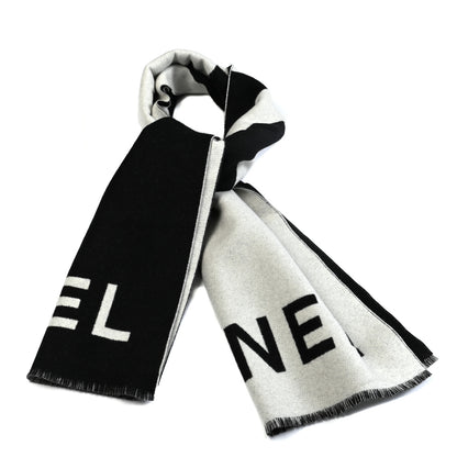 Chanel Cashmere CC Fringe Stole Black White 1 of 5
