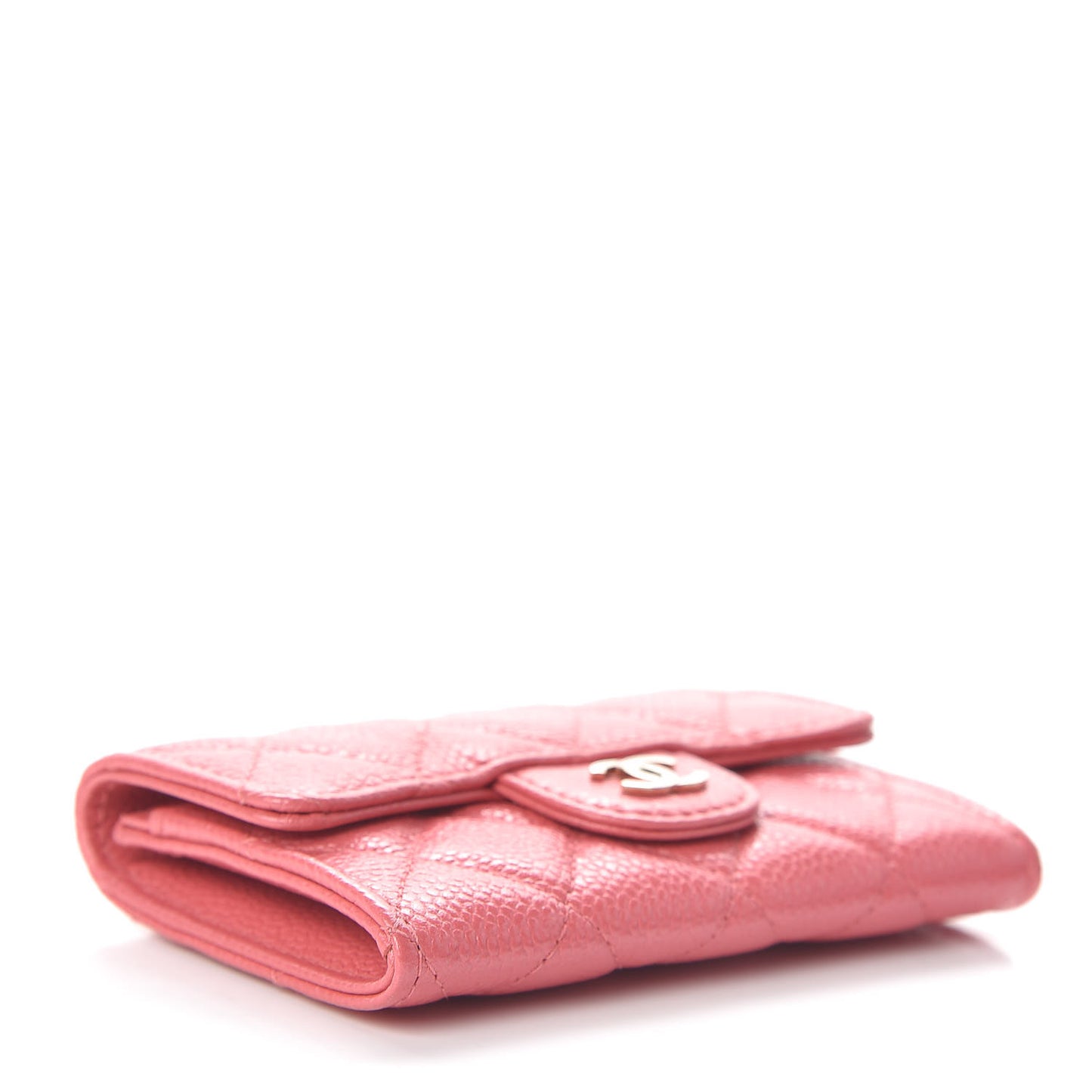 Metallic Caviar Quilted Flap Card Holder Pink