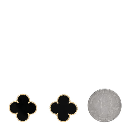 Van Cleef & Arpels 18K Yellow Gold Black Onyx Magic Alhambra Earrings 2 of 5