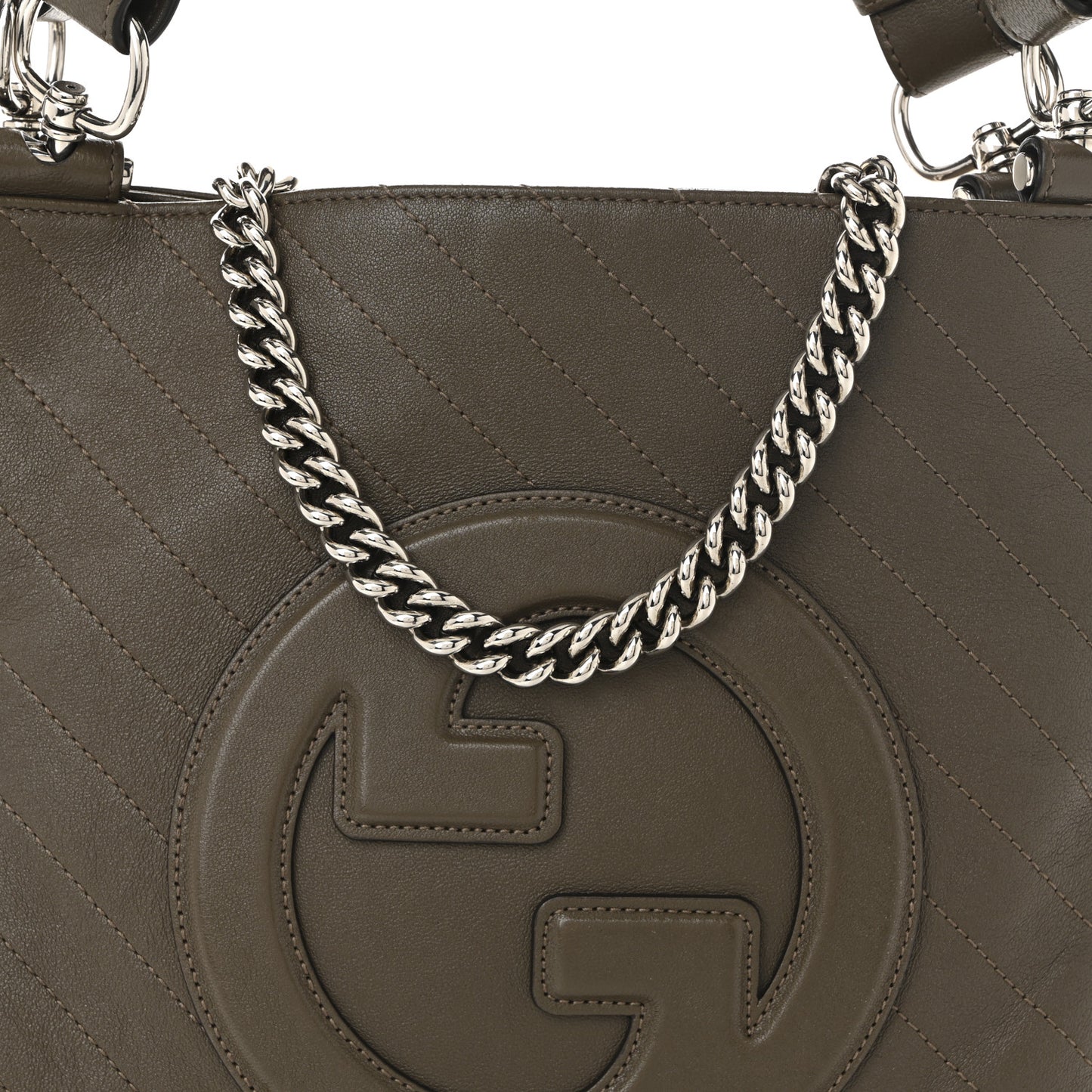 Sakai Be Green Calfskin Diagonal Stitched Small Blondie Tote Craclet Brown