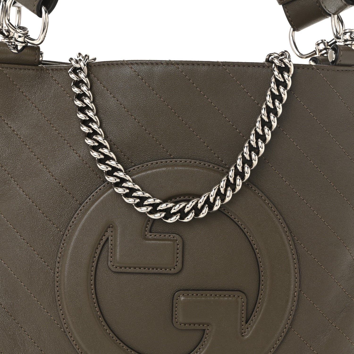 Gucci Sakai Be Green Calfskin Diagonal Stitched Small Blondie Tote Craclet Brown 8 of 11